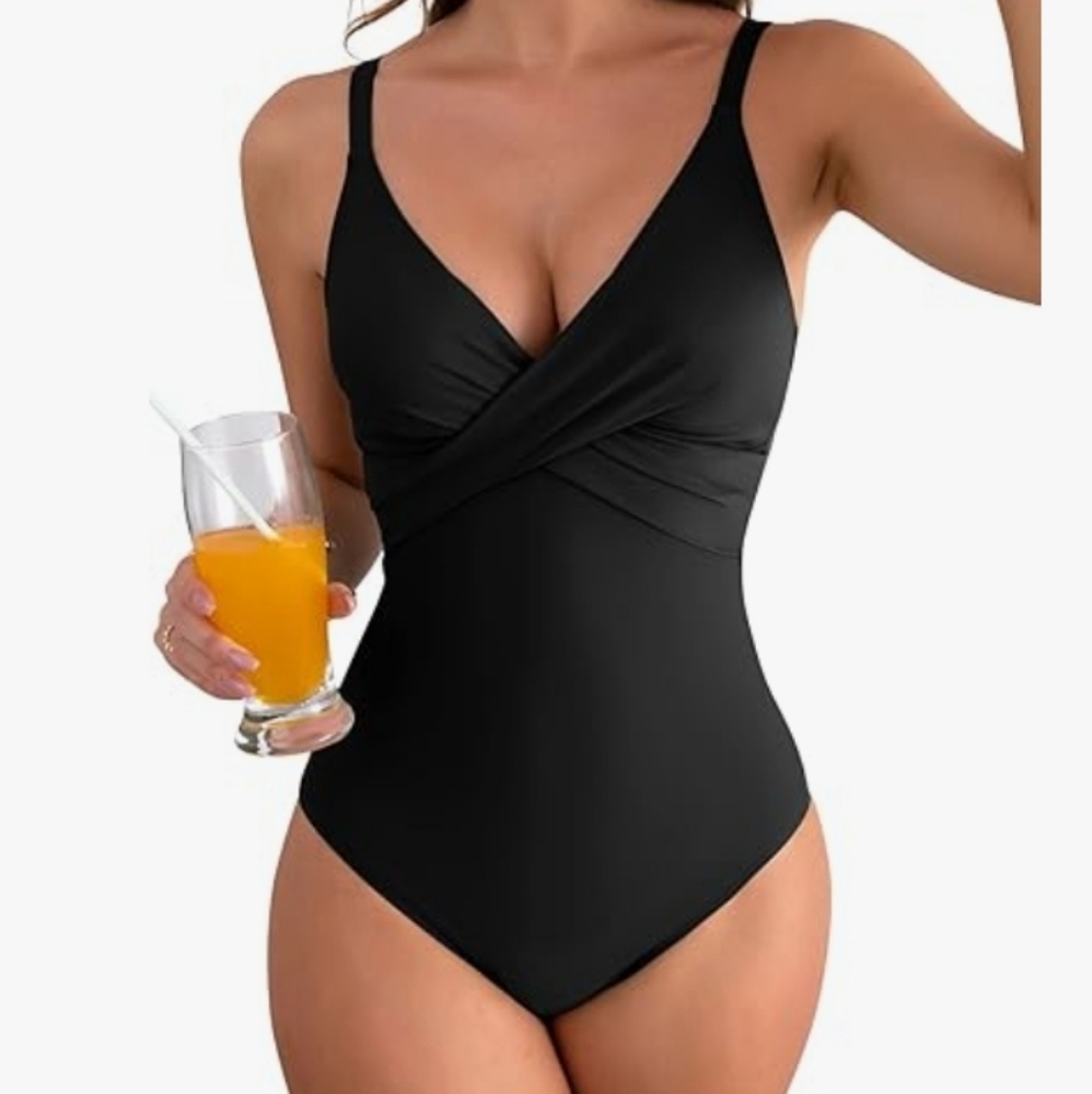Twist Front One Piece Swimsuit Black SZ‎ M